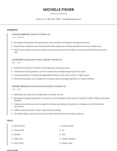 Coach & Mentor Resume