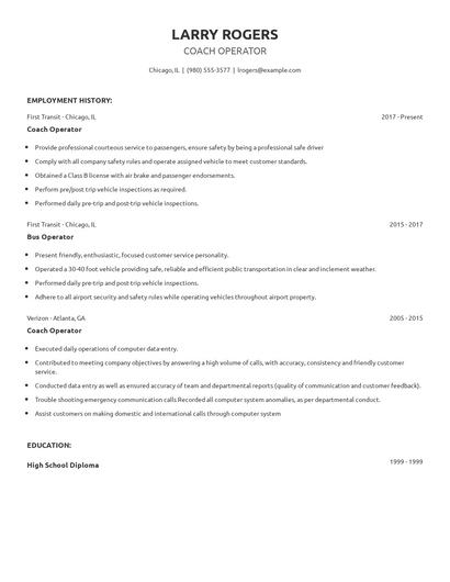 Coach Operator Resume