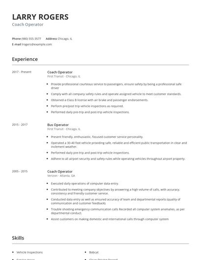 Coach Operator Resume