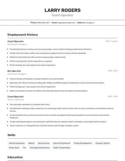 Coach Operator Resume