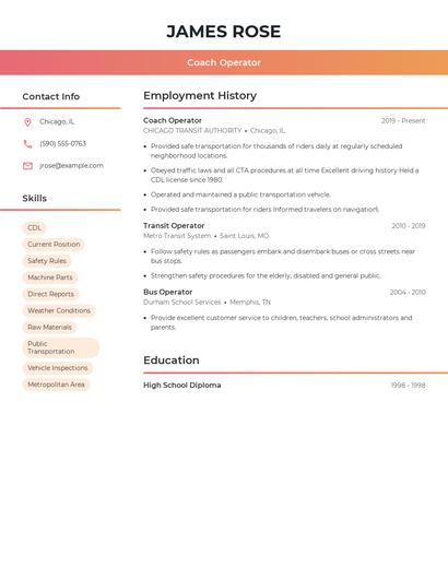 Coach Operator Resume