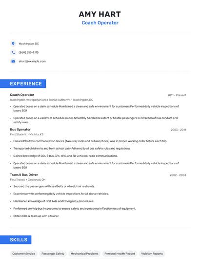 Coach Operator Resume