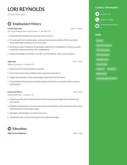 Coach Operator Resume