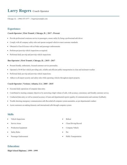 Coach Operator Resume