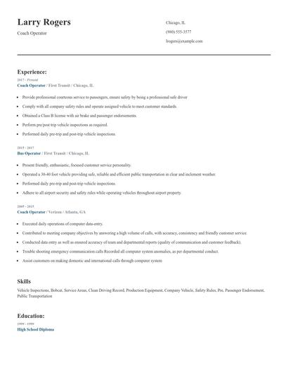 Coach Operator Resume
