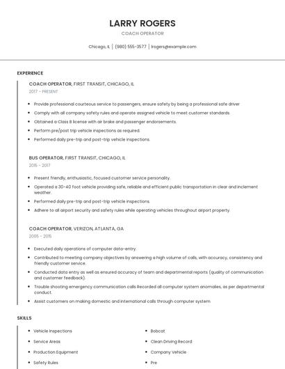 Coach Operator Resume