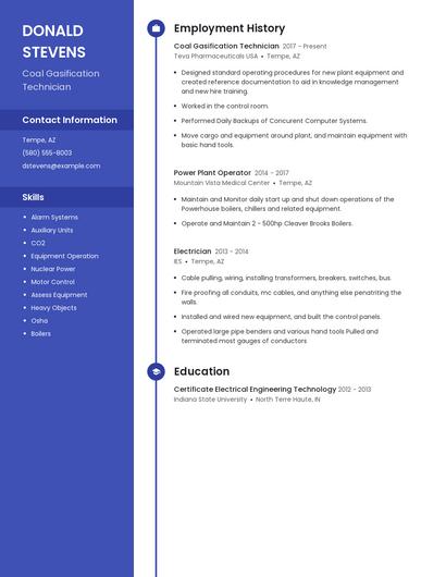 Coal Gasification Technician Resume
