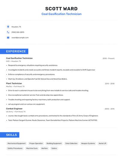 Coal Gasification Technician Resume