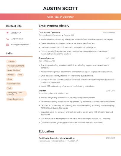 Coal Hauler Operator Resume