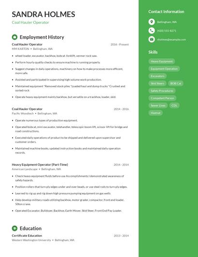 Coal Hauler Operator Resume