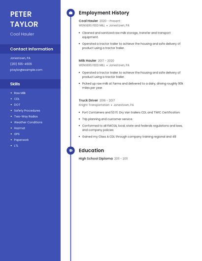 Coal Hauler Resume