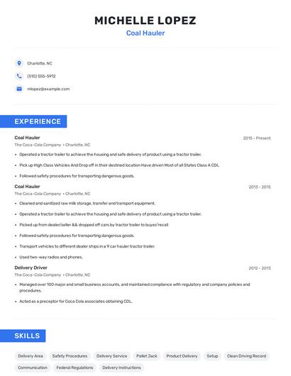 Coal Hauler Resume