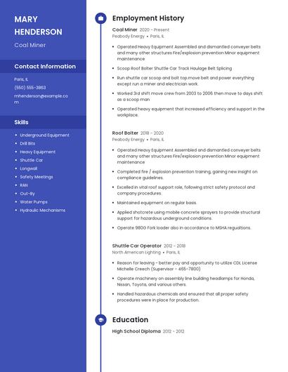 Coal Miner Resume