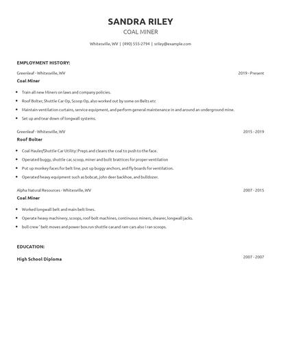 Coal Miner Resume