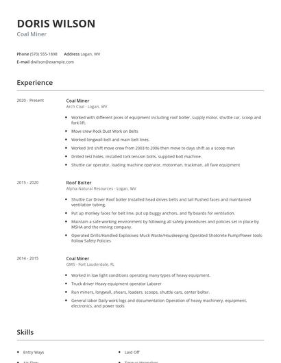 Coal Miner Resume