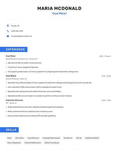 Coal Miner Resume
