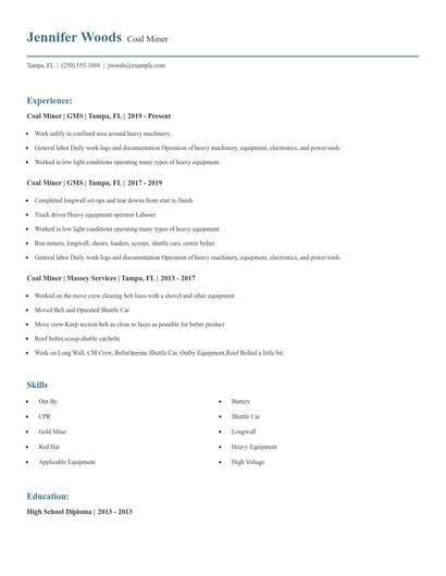 Coal Miner Resume
