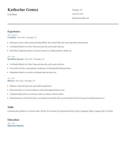 Coal Miner Resume