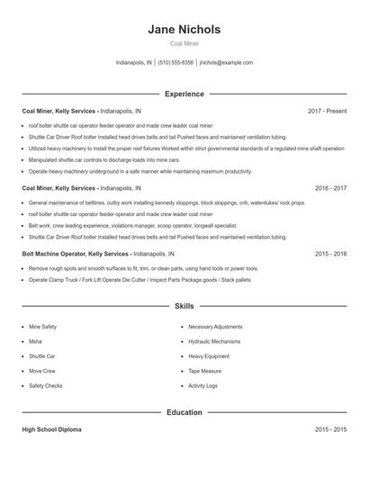 Coal Miner Resume