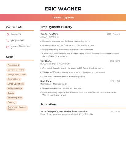 Coastal Tug Mate Resume