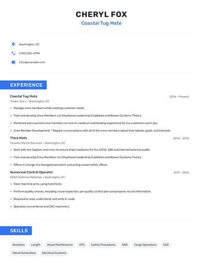 Coastal Tug Mate Resume