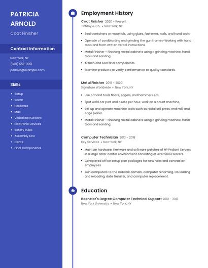 Coat Finisher Resume