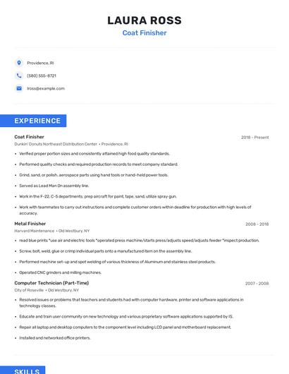 Coat Finisher Resume