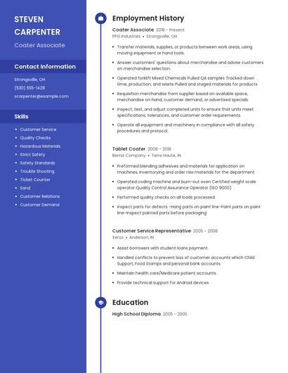 Coater Associate Resume