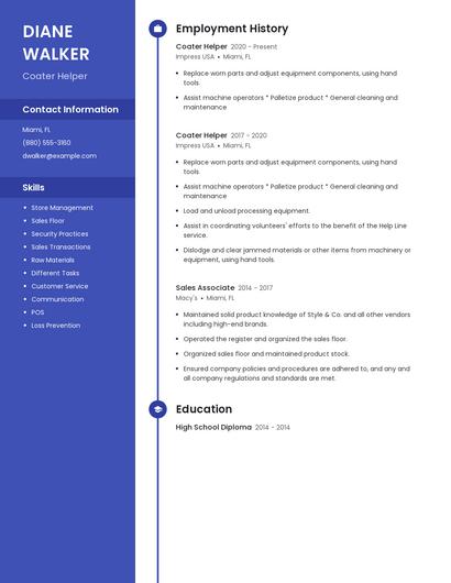 Coater Helper Resume