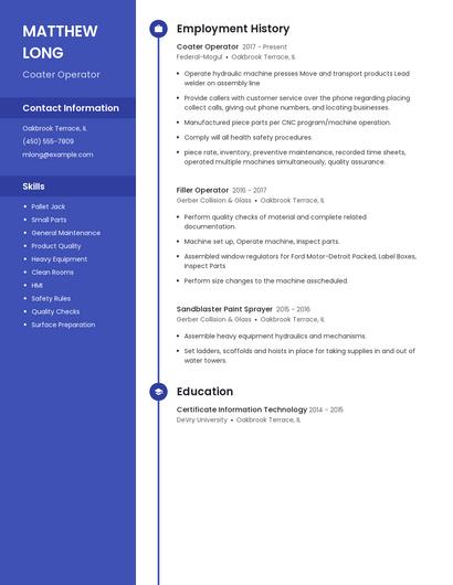 Coater Operator Resume
