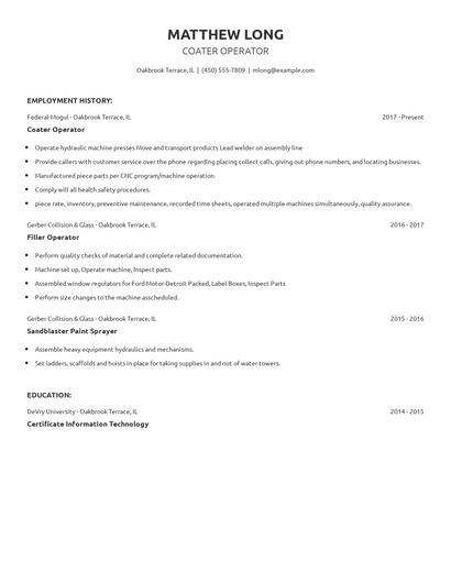 Coater Operator Resume