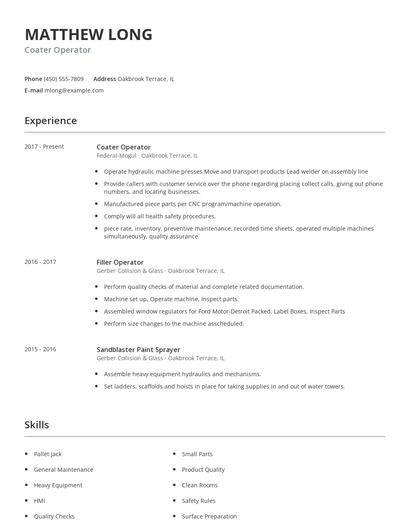 Coater Operator Resume