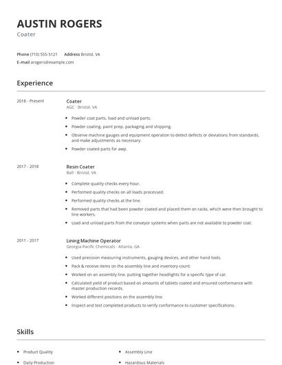 Coater Resume