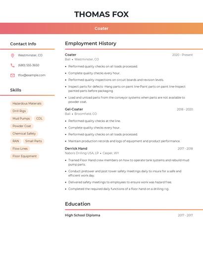 Coater Resume