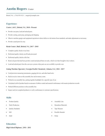 Coater Resume