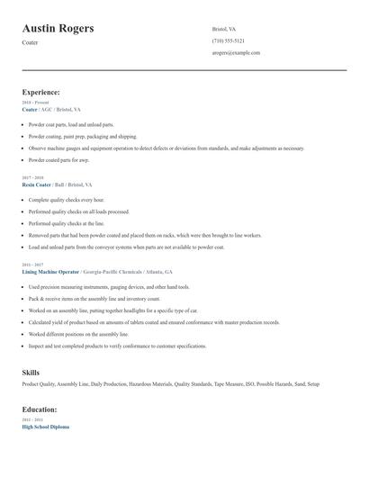 Coater Resume