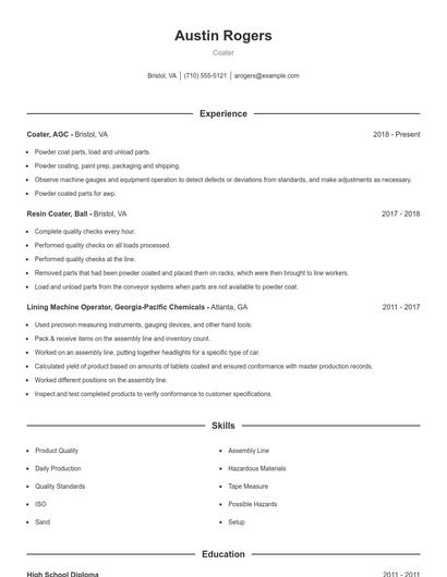 Coater Resume