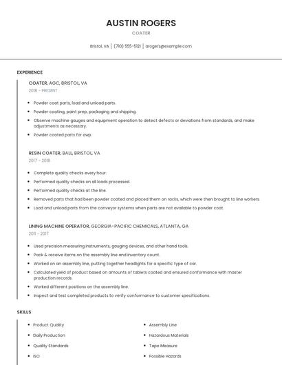 Coater Resume