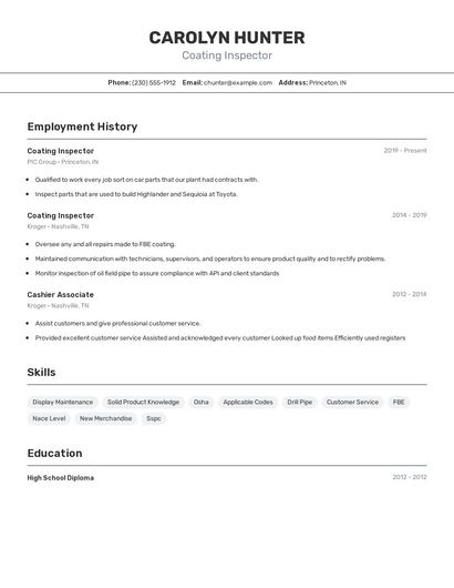 Coating Inspector Resume