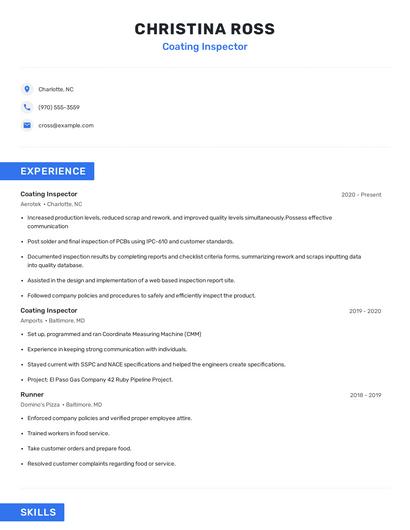 Coating Inspector Resume