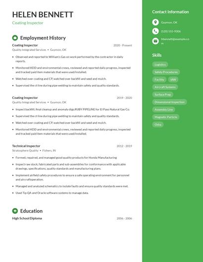 Coating Inspector Resume