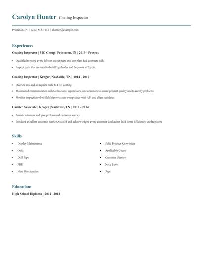 Coating Inspector Resume
