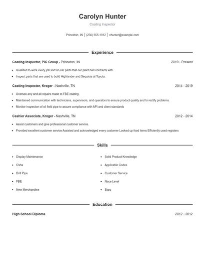 Coating Inspector Resume