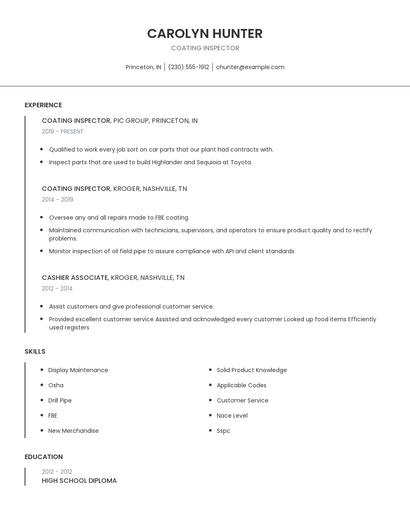 Coating Inspector Resume
