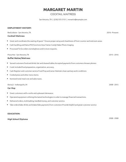Cocktail Waitress Resume