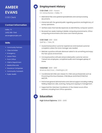 COD Clerk Resume