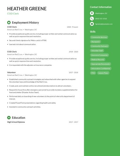 COD Clerk Resume