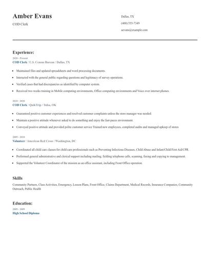 COD Clerk Resume
