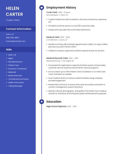 Code Clerk Resume