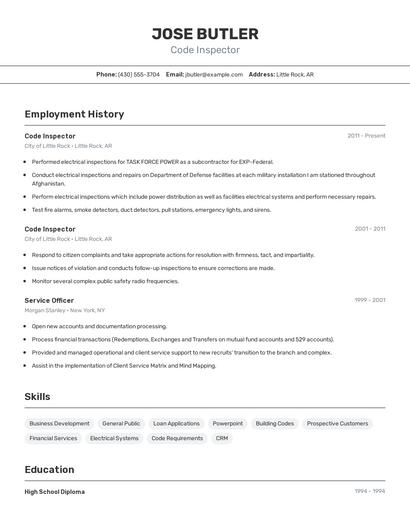 Code Inspector Resume
